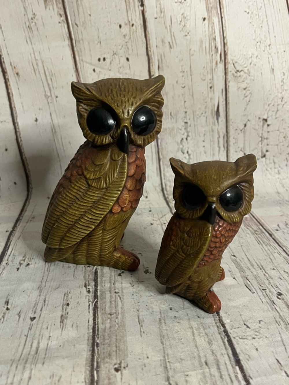 Vintage MCM Ceramic Owls 70s Brown Mom & Baby Owlet Figures